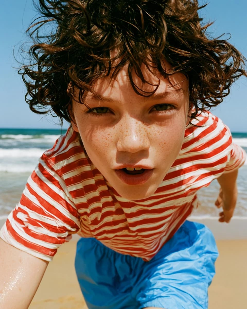 Beach kid, 35mm flash