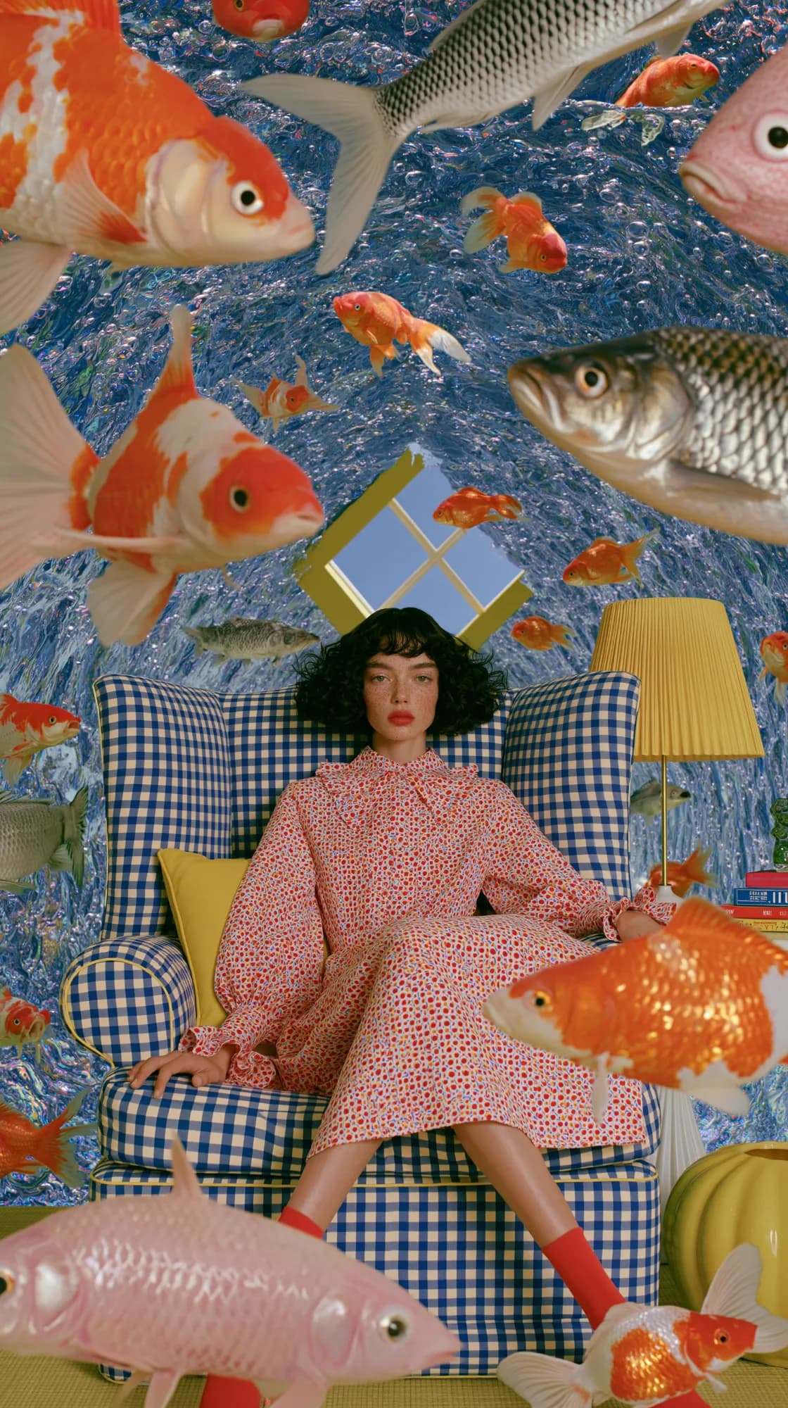 Goldfish living room, surreal collage
