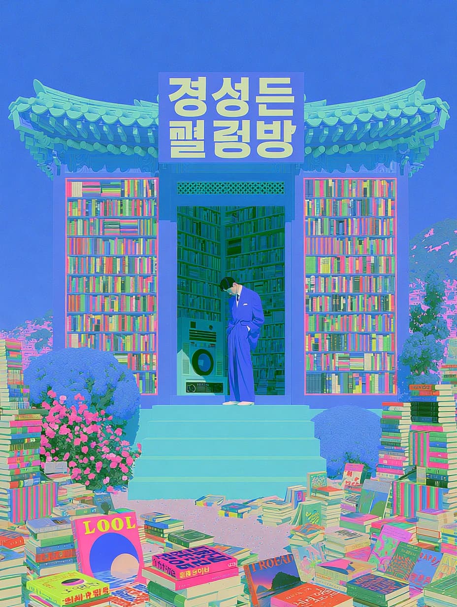 Hanok bookshop, pastel duotone