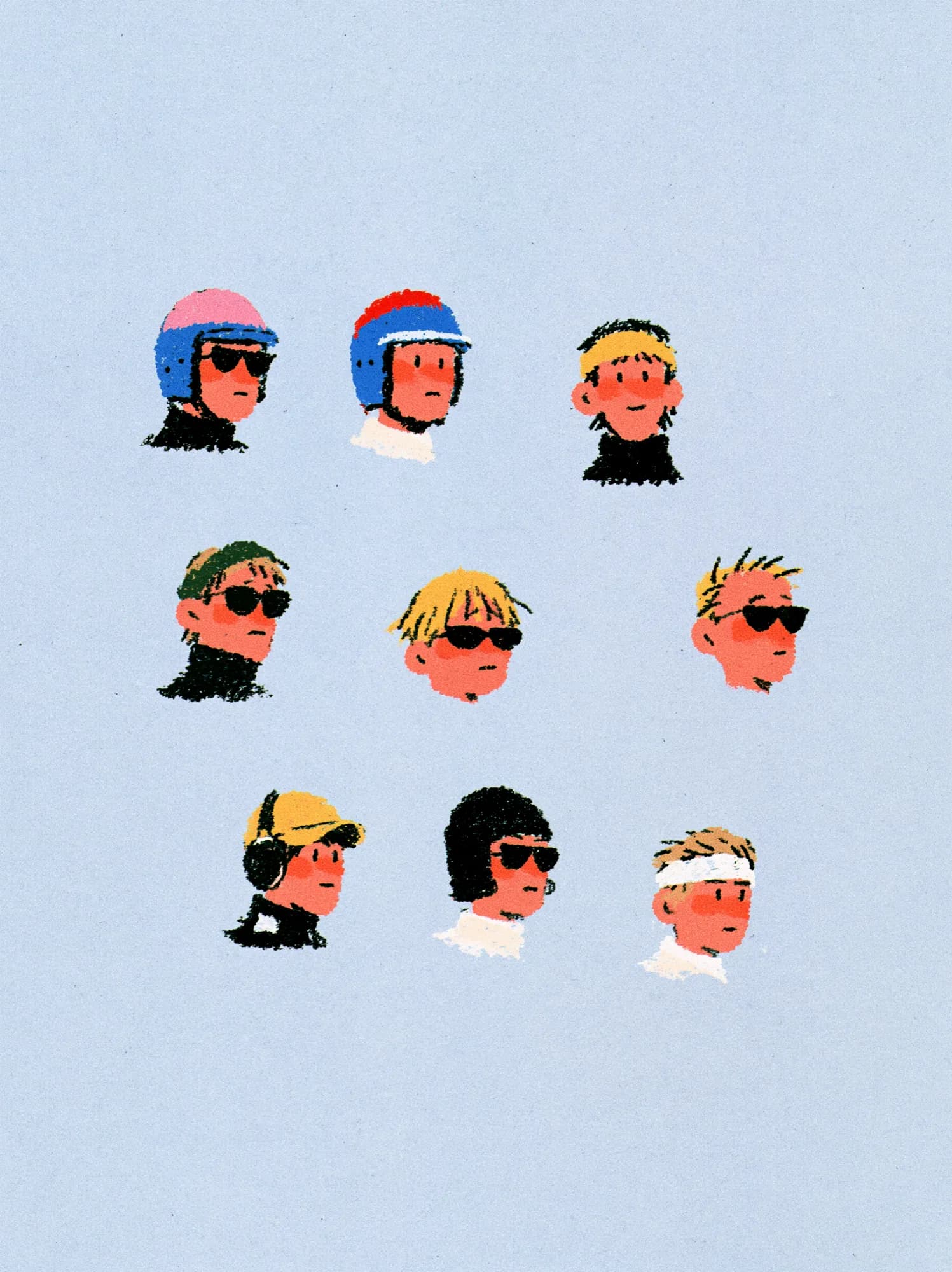Helmet portraits, risograph grid