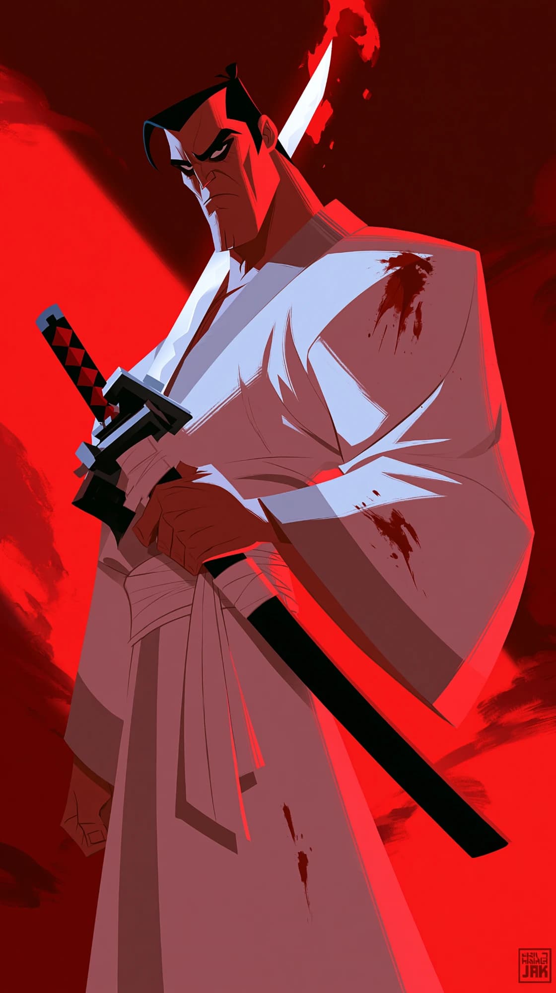 Ronin in red, cel-shaded