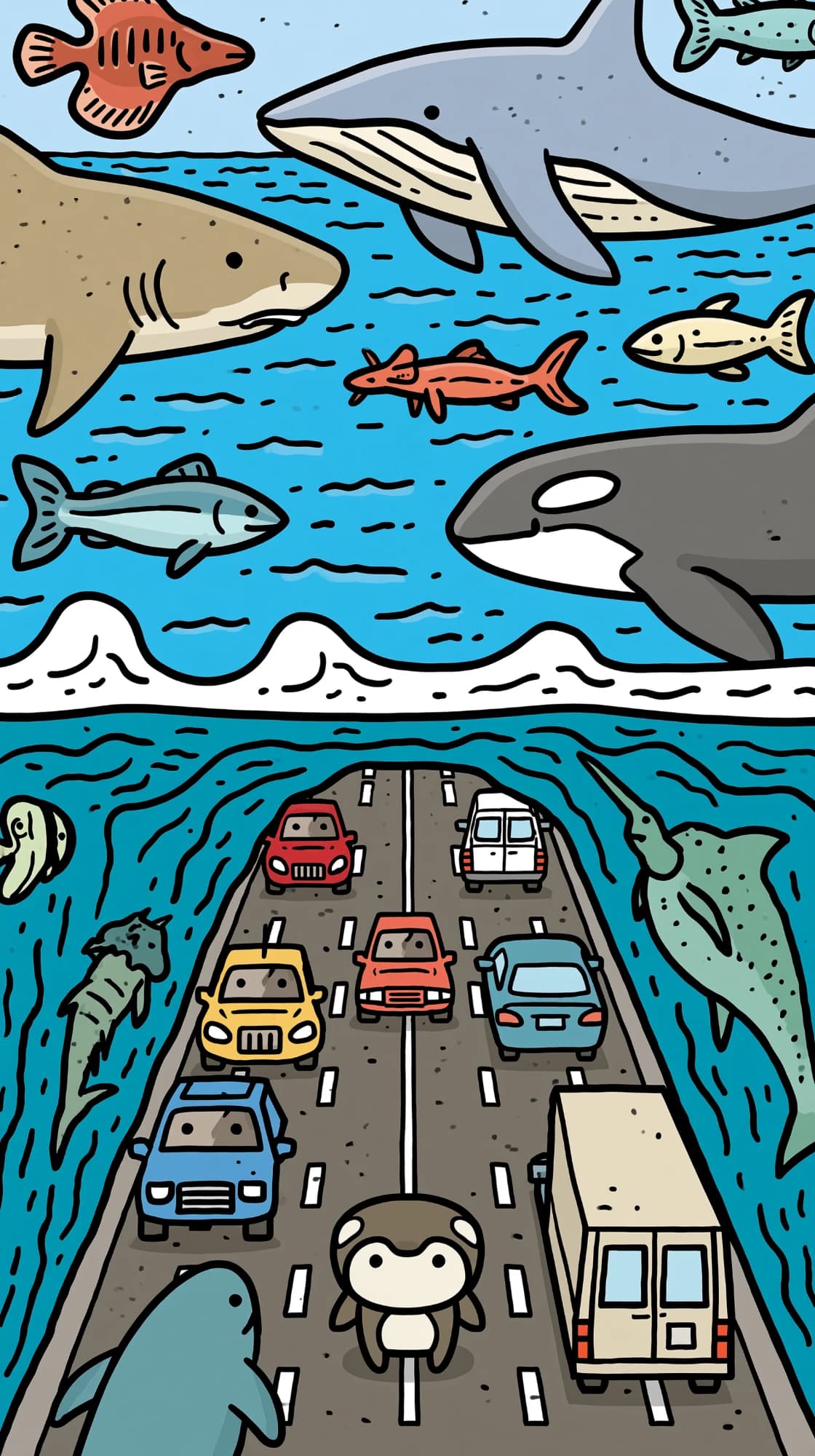Underwater highway, flat vector