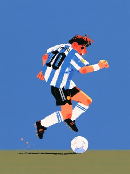 Vintage-style illustration of a football player in Argentina's striped kit